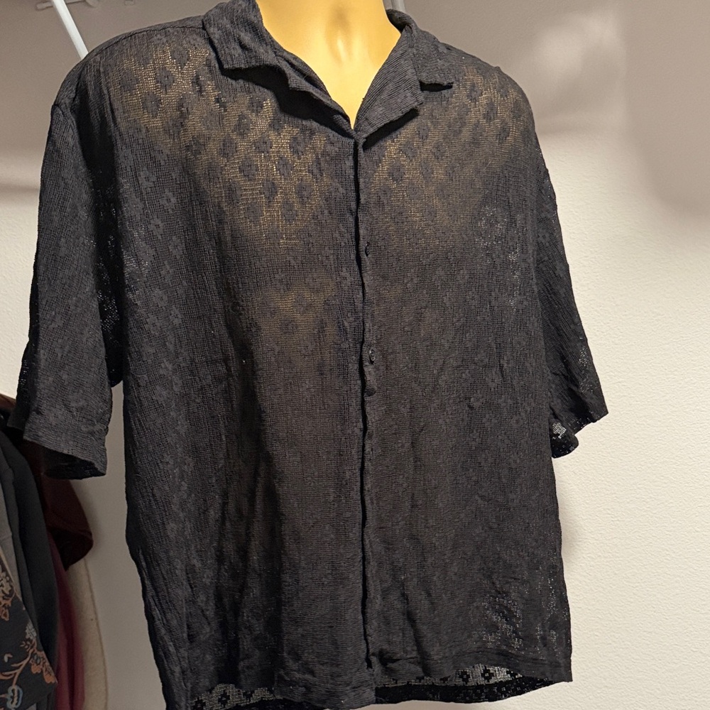 Topman Black Sheer Short Sleeve Button-Up